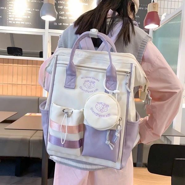 Mochila Adorável estilo coreano Lolita Girl Backpacks Schools School Múltiplos bolsos Kawaii Bookbags Sacos de laptop