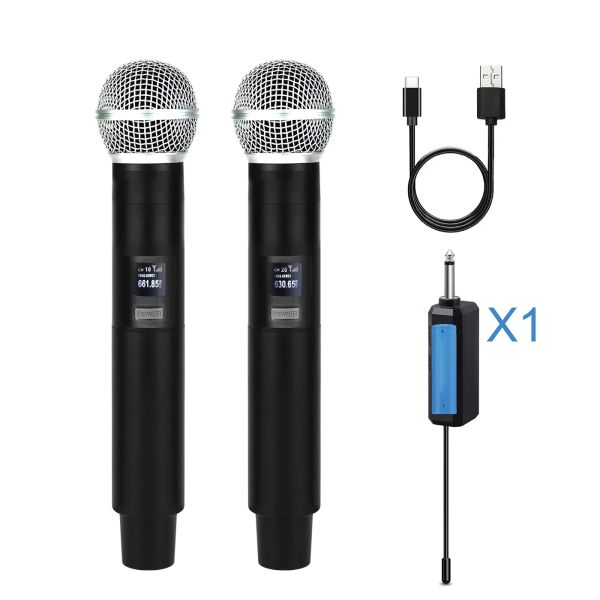 Karaoke, şarkı söyleme, parti, toplantı, konuşma için 1 çift el tipi dinamik kablosuz mikrofon mikrofonlar
