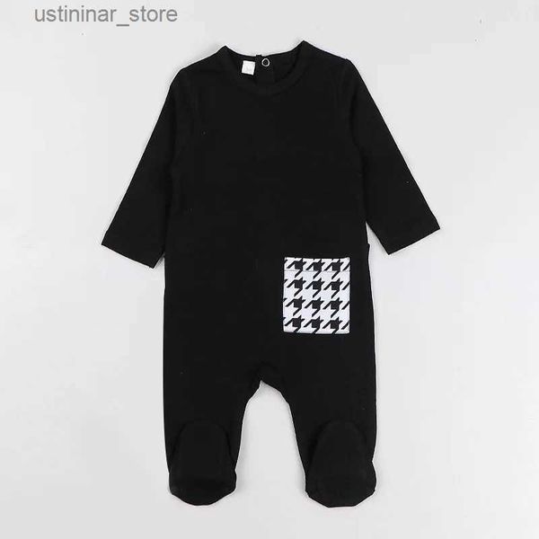 Rompers Bodysuit pijamas de crianças roupas de manga longa para crianças roupas pretas meninas meninas macacão com pãezinhos de pãezinhos pijamas l47