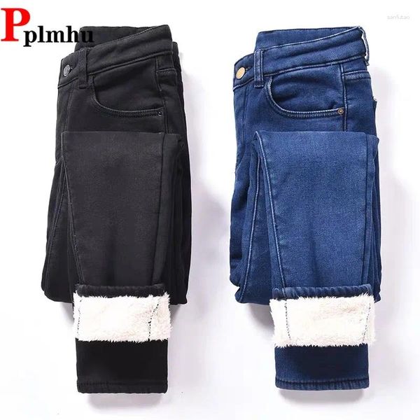 Jeans feminino inverno engross vaqueros casual feminino calça jeans de jeans slim lambool pantalones tamanho grande 26-34 lápis forrado de lã quente