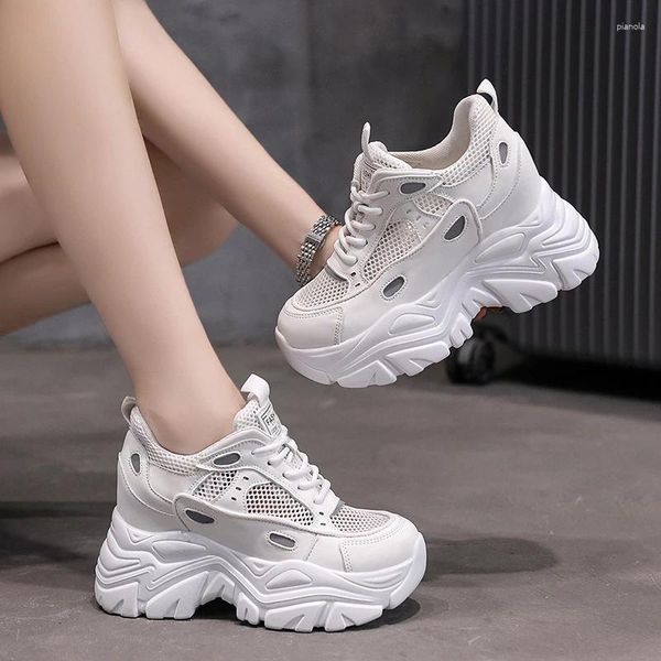 Lässige Schuhe hohe Plattform Frauen Sneaker Frühling stilvoll dicker Sohle 9 cm atmungsaktives Netz wandelnder Frau Zapatos Mujer