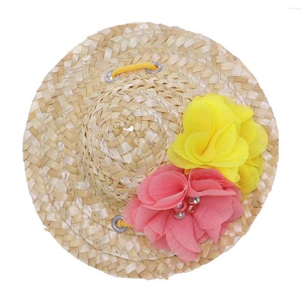 Vestuário para cães animais de estimação chapéu de palha primavera verão sunhat artesanado tecido com corda ajustável para a decoração diária de festa de gato de estimação
