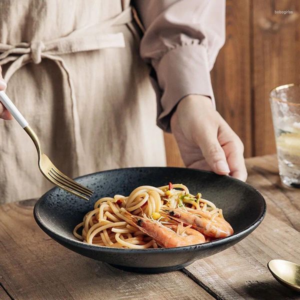 Ciotole fantasity ceramica da cappello di bambù retrò ciotola ramen grande vegetale per la casa rotonda insalata di zuppa spessa poco profonda