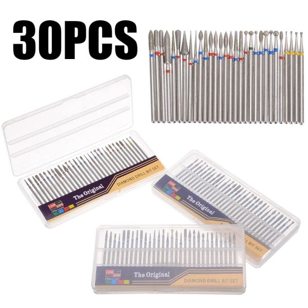 BITS 30 PCS/SET Pırlanta Tırnak Matkap Bit Manikür Kesiciler Döner Burr Tail Aksesuarları Spiral Manikür Öğütme Kesici Aracı