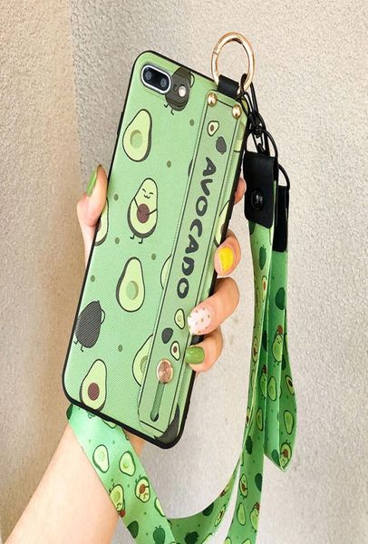 Telefonhalter Hülle für iPhone XR X XS 11 12 Mini Pro Max SE 7 8 6S plus Obst Avocado Weiche TPU Hals Handgelenk Gurt Lanyard Case2896705