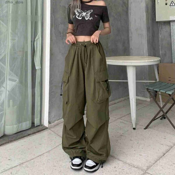 Frauen Jeans Frauen ziehen Rod Cargo Hosen Y2K Harajuku Lose Bein T-Shirt Jogging Hosen Damen Hip-Hop Feste Farbe übergroße Hose Y240408