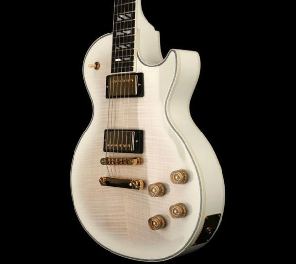 Custom Shop 1959 Vos White Supre E -Gitarre Tiger Flamme Maple Top Back Block Mop Inlay Globe Kopfstock Gold Hardwa4098024