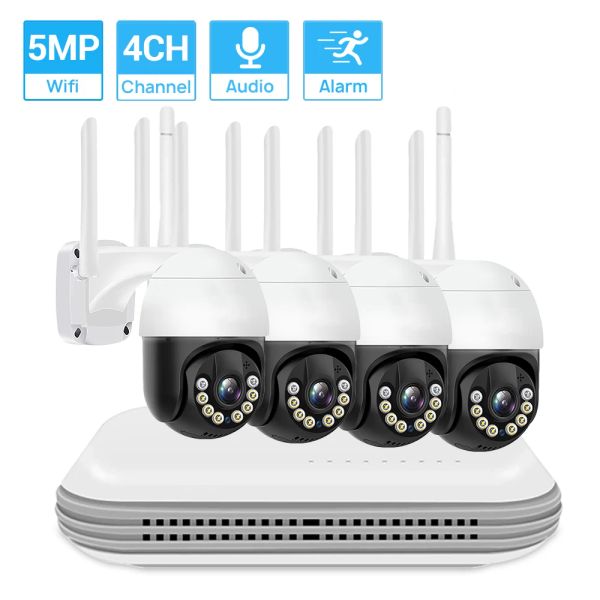 Sistem 5MP PTZ Kamera WiFi Kiti 4ch Kablosuz WiFi Sistem AI İnsan Tespiti İki Yol Ses Renk Gece Görüşü XMEYE DIŞ GÜVENLİĞİ