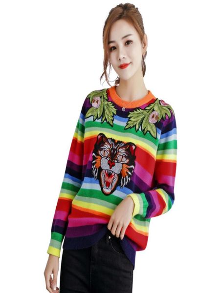 QOOTH SLUETERS STAMENTOS LISTROS MULHERES TIPE TIGER 2019 Fashion Streetwear Pullovers e suéter Femme Pull Stripe Jumper QH18848319754