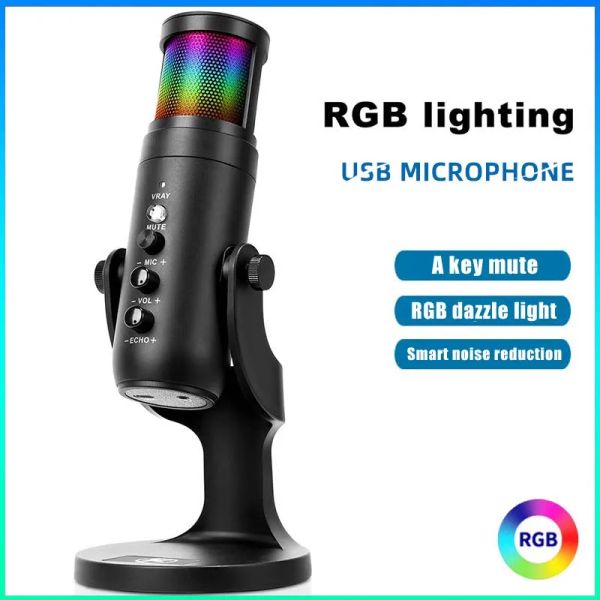 Mikrofone RGB USB -Kondensator Mikrofon Professionelle Vocals Streams Mic Recording Studio Micro für PC YouTube Video Gaming