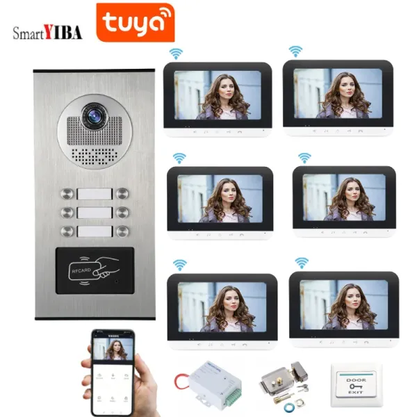 Intercomo tuya wi -fi edifício de interfone Sistema de intercomunicação 212 Unidades Apartamento Video Doorbell Door Phone com kits de acesso à porta elétrica da trava