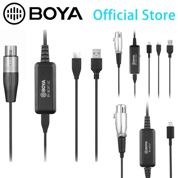 Acessórios Boya Bybca7 XLR para Lightning USBA TypeC Conectores Cabo de microfone para iPhone iPad PC Windows Vlog Live Stream entrevista