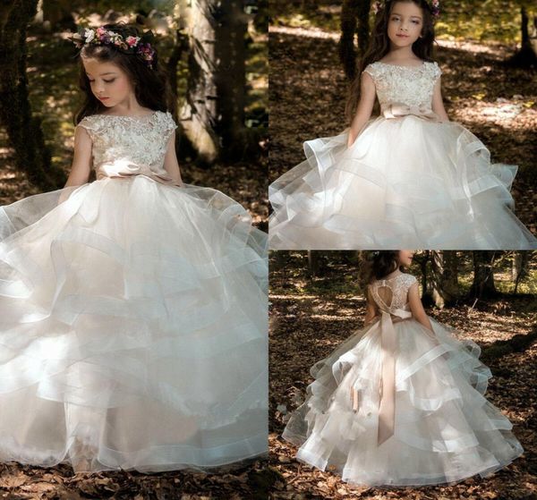 Flower Girl Dresswares свадьбы румянец розовая принцесса пачка Sequined Appliqued Lace Bow Kids Princess Kids Party Platens4992453