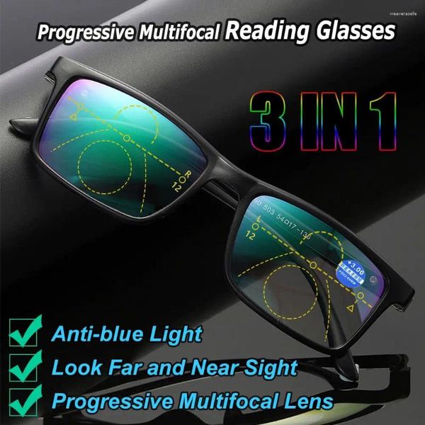 Occhiali da sole 2024 eleganti occhiali da lettura multifocale progressivi Donne uomini Anti Blu Light Presbyopia TR90 Telaio di occhiali Grado 1,00- 4,00