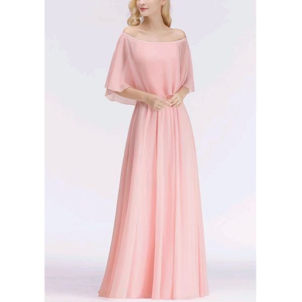 Eleganti abiti da damigella d'onore da spalla da damigella lunghi rosa chiffon una linea abiti formali di matrimonio