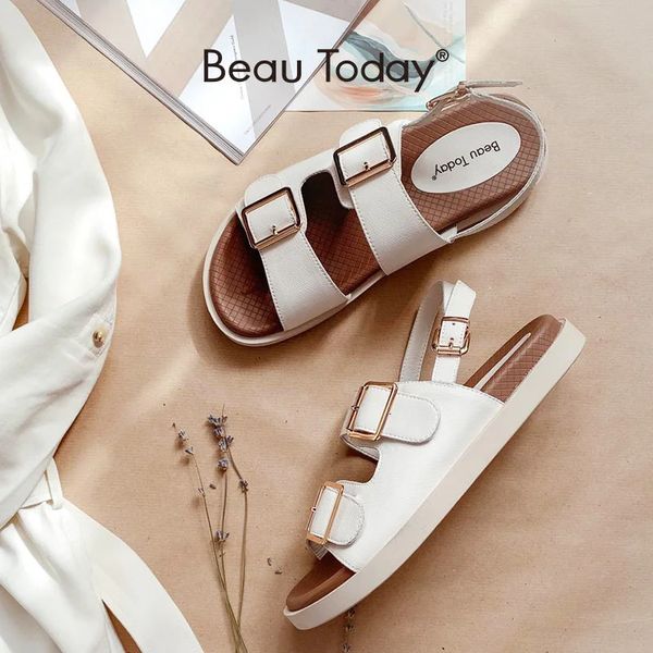 Beau Today Casual Sandals Женщины корова кожа двойной пряжки лодыжка Леди