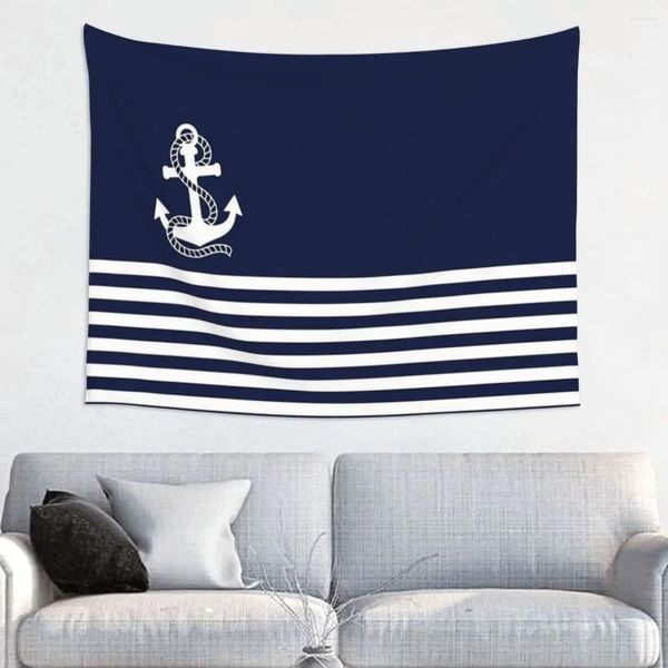 Arazzi Nautica Nautica Navy Blue and White Anchor Wall Auberstry Wangor Stamping Polyester Fantasy Decor Room Yoga Tappet