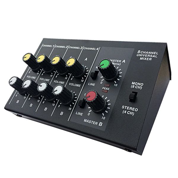 Amplificatore mini miscelatore in studio AM228 Ultra Compact Audio Sound Mixer 8 Canali Console di miscelazione Console a basso rumore Metal 6,35 mm Interfaccia