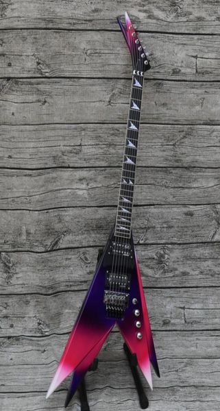 Пользовательский магазин Vinnie Vincent Flying V Double V Purple Pink Electric Guitar Floyd Rose Tremolo Bridge8649906