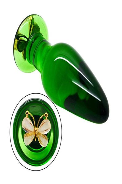 Romeonight Butterfly Floral Glass Crystal Butt Plug Anal Sex Toys for Women Erotic Sexy Game Products Para Casal Q1106223683050502
