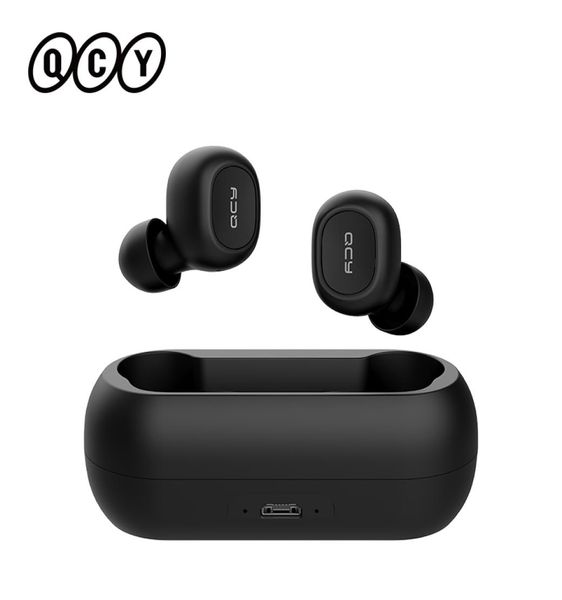 Fone de ouvido sem fio QCYT1C com microfone duplo e caixa de carregamento Bluetooth V50 3D