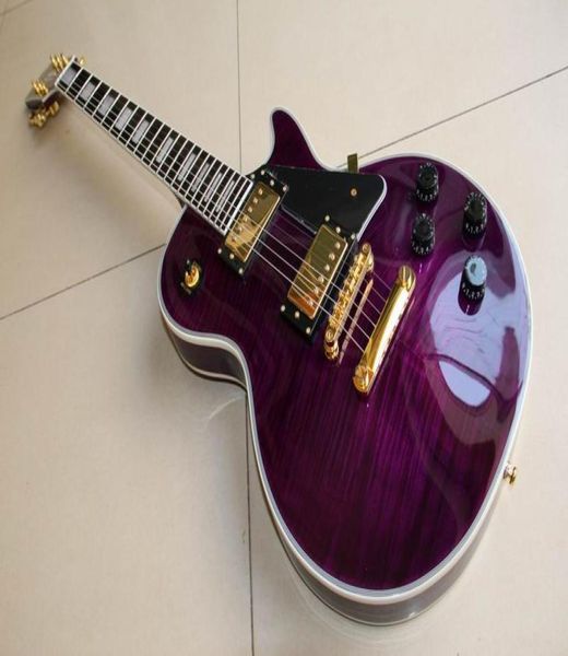 Совершенно новое прибытие G LP Customl Electric Guitar Mahogany Bodyneck Top Caffence в Purple Burst 1109255213079