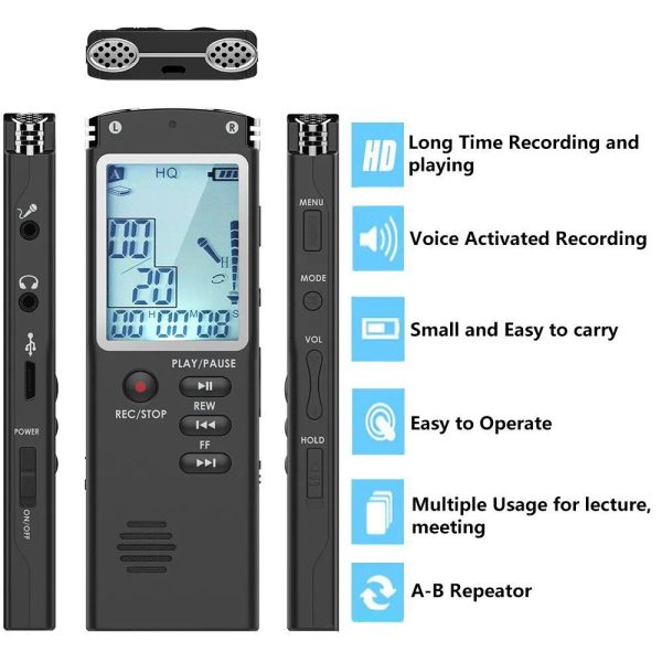 Players Digital Voice Recorder Mini Spy Professional Dictaphone Recording com WAV, MP3 Player Grabador de Voz 8 GB