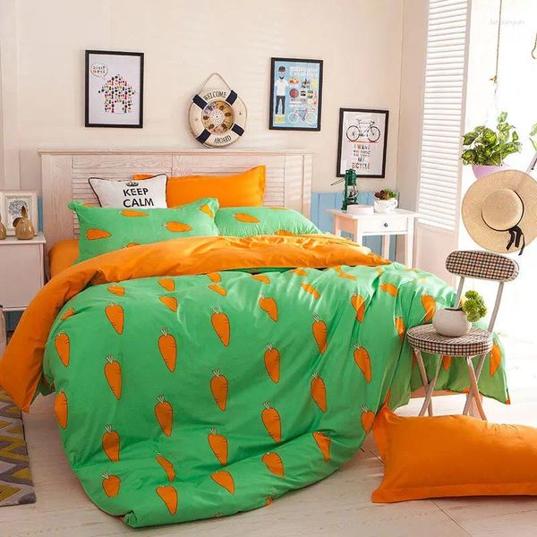 Bettwäsche Sets Home Textile Summer Obst Karottenset Ananas gelbe Bettdecke für Kinder Kinder Bett Wäsche Kissenbezug