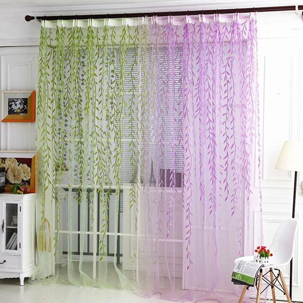 Perde 1pc Mor Yeşil Hasır Şeffaf Perdeler Pastoral Stil Çiçek Penceresi Yatak Odası Oturma Odası için Dekoratif