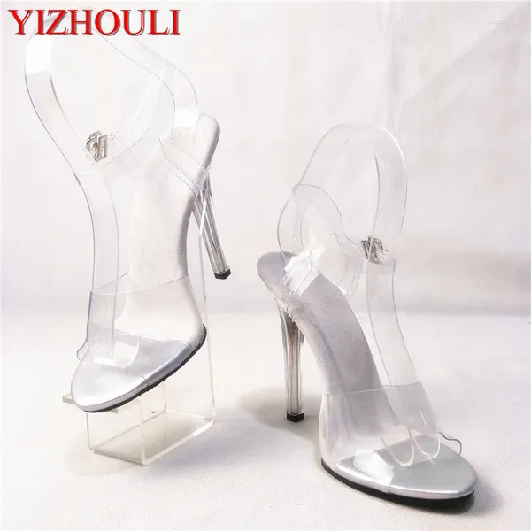 Sapatos de dança transparentes 12 cm de salto e sandálias