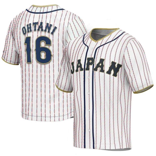 Polos maschile BG Baseball Jersey Japan 16 Ohtani Maglie da cucire da ricamo Sports di alta qualità White Stripe World Nuovo