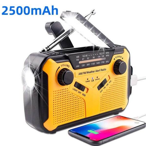 Radyo AM/FM/WB Solar SOS Acil Radio, USB çıkışı, LED okuma ışığı, dış mekan taşınabilir güç bankası, el kırılmış enerji üretimi