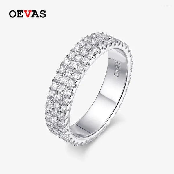 Ringos de cluster OEVAs 925 prata esterlina 4,5 mm Diamante de moissanita completa para homens Mulheres Sparkling Weaking Weaking Jewelry Casal Ring