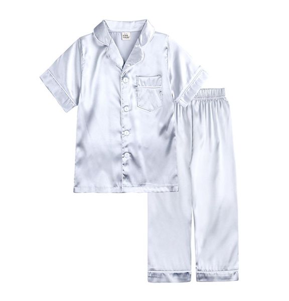 Дети лето пижама Дети пижама домашняя одежда шелкоподобные атласные топы с коротким рукавом длинные брюки.