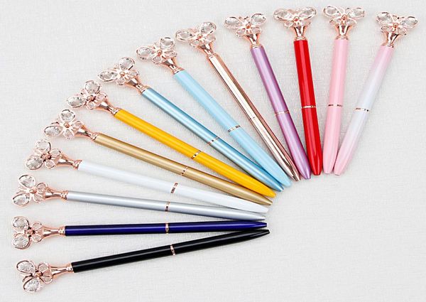 Neue kreative mehrfarbige Diamond Metal Butterfly Diamond Ballpoint Pens School Office Supplies Business Pen Stationery Student Gift2093667