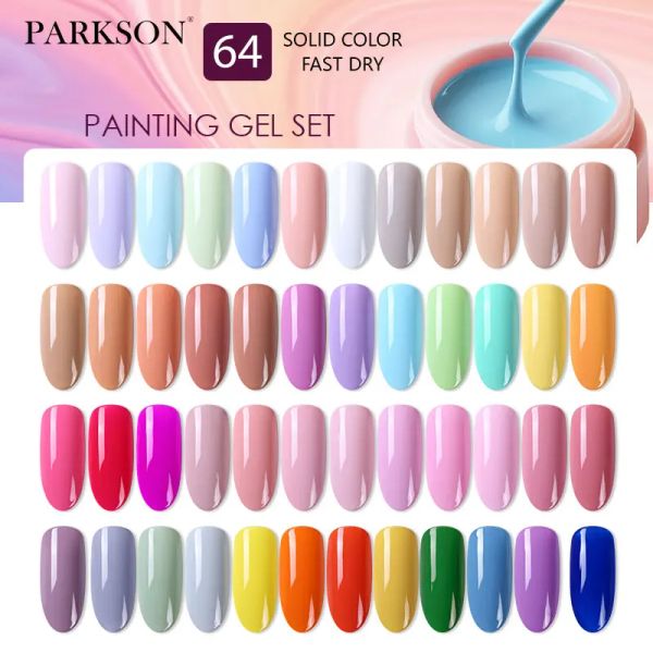 Gel Parkson 64pcs/Set Nagel Gelmalerei Schlamm Gel Nagel Maniküre Einweichen UV LED Gel Art Lackierset Ink Gel Los Nagellacklack Lack