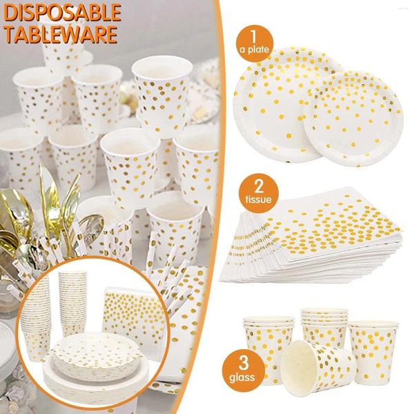 Copas descartáveis Canudos 25pcs Creative Gold Dot Guardines Papel Toalha para festa de aniversário Decorações de Natal