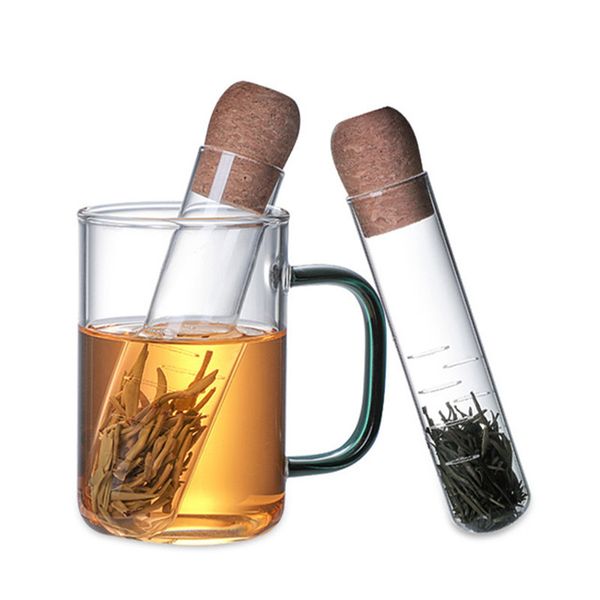 Cam Tüp Çay Enfüzörü Gevşek Çay için Cork Lid İçecek Yazıları ile Yeniden Kullanılabilir Çay Süzgeci, Çay Difüzörleri Ste Steep için Filtre