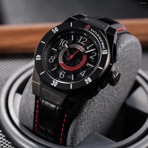 Нарученные часы Oblvlo Black PVD кожаный ремешок Автоматические часы верхние светящиеся водонепроницаемые классические механические часы для мужчин Cam-4B