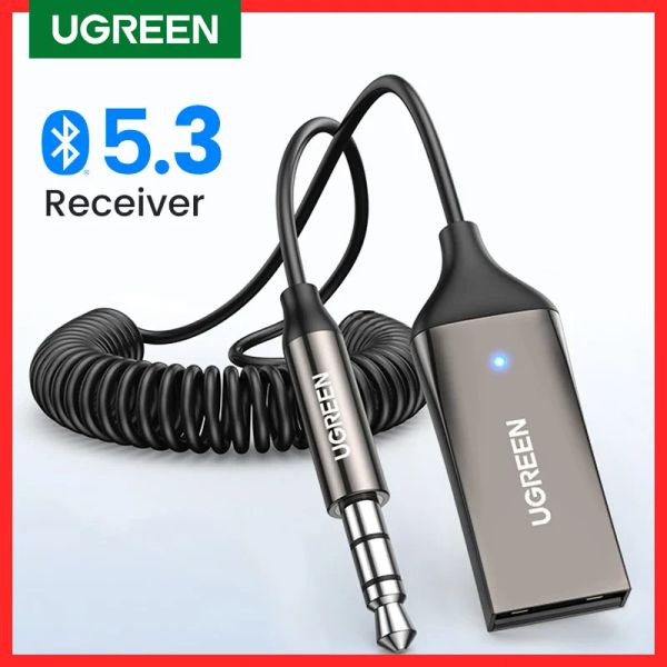 Adaptador Ugreen Bluetooth 5.0 Adaptador de mãos sem fio Receptor Bluetooth de 3,5 mm Microfone de transmissão de navegação musical para chamadas CAR