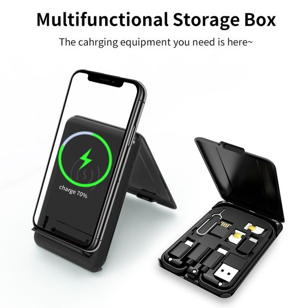 15W drahtloses Laden Multifunktionsdatenkabel-Adapter-Speicherbox Falten Sie Mobiltelefonständer
