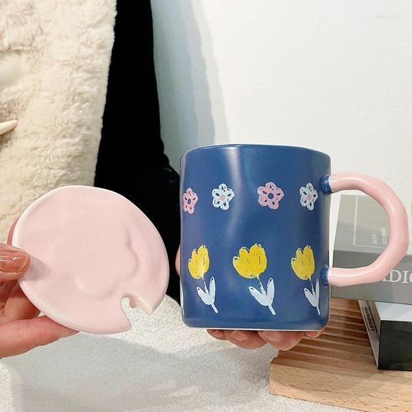 Tazze tazze in ceramica di fiori dipinto a mano creativo con copertura per la tazza di caffè di casa delle ragazze estate in feng shui