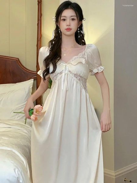 Mulheres femininas Femme French Printage Princesa Mulheres de verão Manga curta Pijama Nightdress Fairy Ruffles Lace Nightgown Victorian