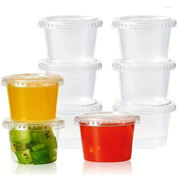 Coppe usa e getta cannucce 100pcs 1/2/3/25/4/5,5 once di salto insalata di salsa di vetro in insalata di salsa di plastica.