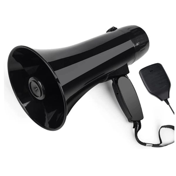 Megaphon 35 Watt Power Tragbarer Megaphonlautsprecher Pa Bullhorn mit abnehmbarem Handheld -Mikrofon, gebauter Sirene (schwarz)