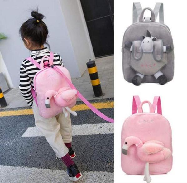 Backpack Novo unicórnio rosa Flamingo jardim de infância da mochila menina menina bebê Mini bolsa escolar Backpack de algodão de algodão 1 2 3 4 5 6 3870122