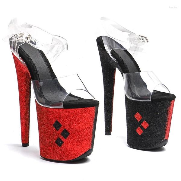Tanzschuhe Leecabe 20cm/ 8 Zoll PVC obere Trend Mode Glitter Rotschwarz Farbplattform High Heel Sandals Pole