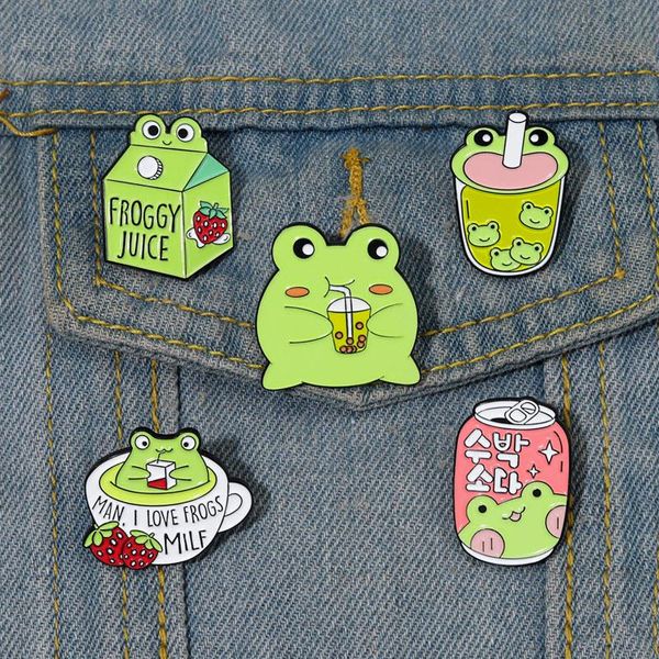 Pins di smalto froggy personalizzati personalizzati di latte tazza di caffettiera da rana simpatico succo lettine badge bavaglio regalo di gioielli animali per bambini amici 1316