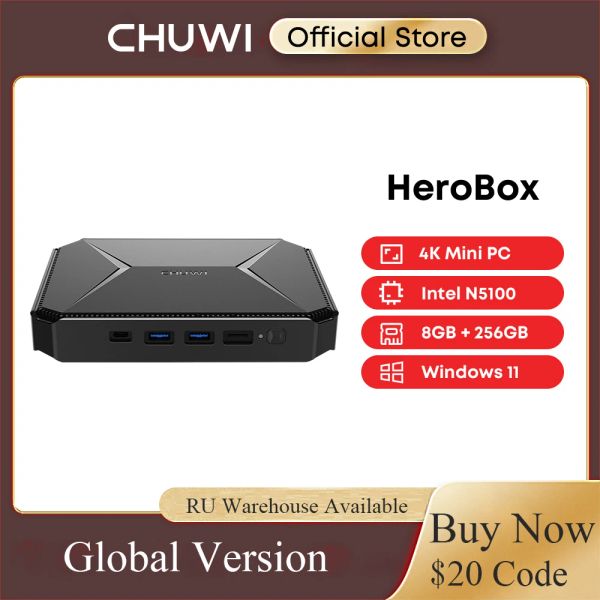 CPU CHUWI HEROBOX Intel Celeron J4125 fino a Mini PC da 2,7 GHz 8 GB RAM 256 GB SSD Windows 10 Mini Desktop Computer