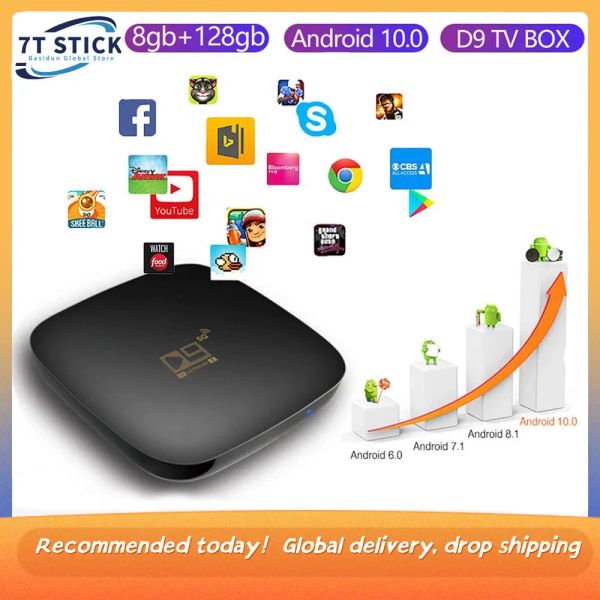 Box Android 10.0 TV Box 16GB 256GB 8G 128G D9 TV Box 2,4G 5GWIFI 905 CORE 4K 4D Bluetooth TV -приемник 1280p Fast Set Top набор YouTube